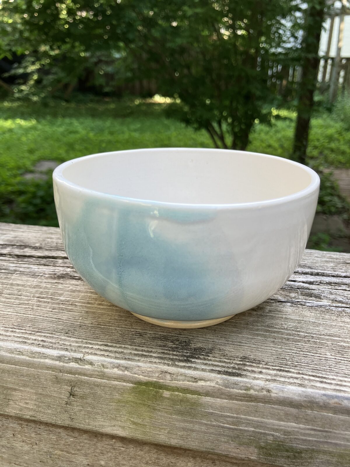 White and blue ceramic bowl