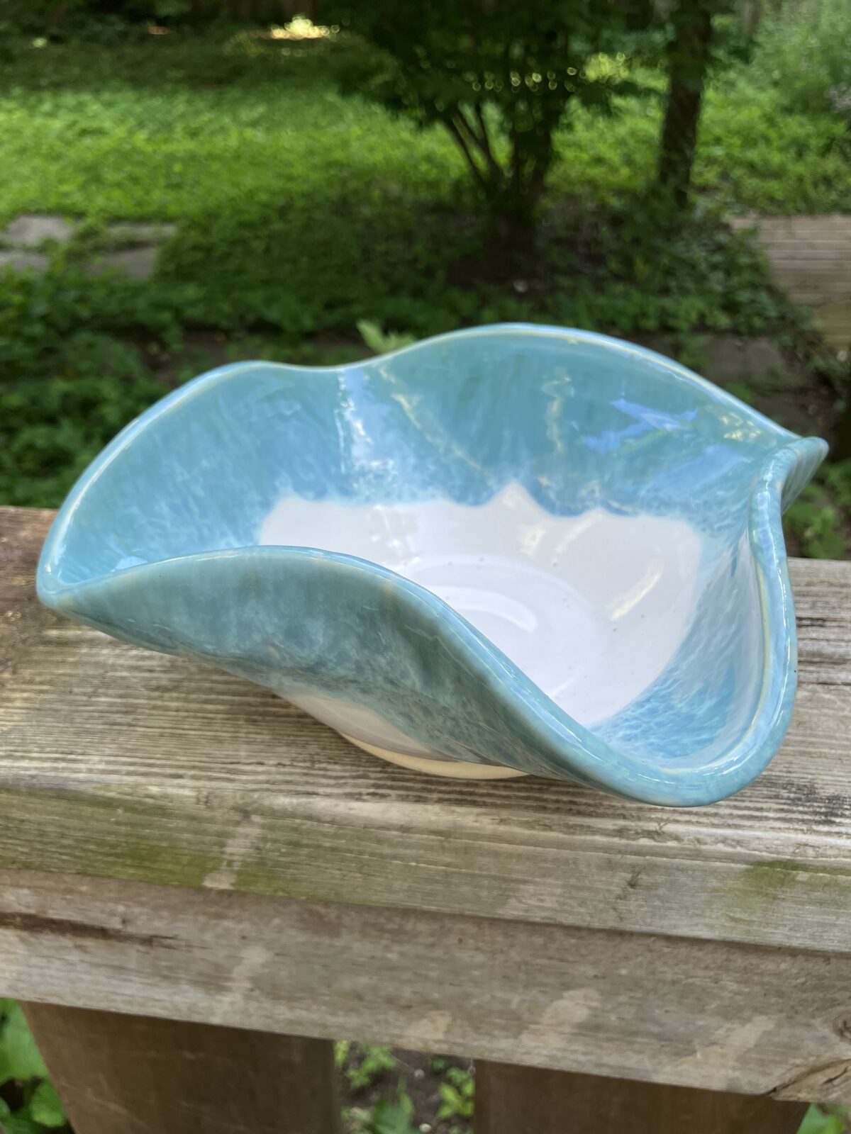 Organic-shaped turquoise ceramic dish