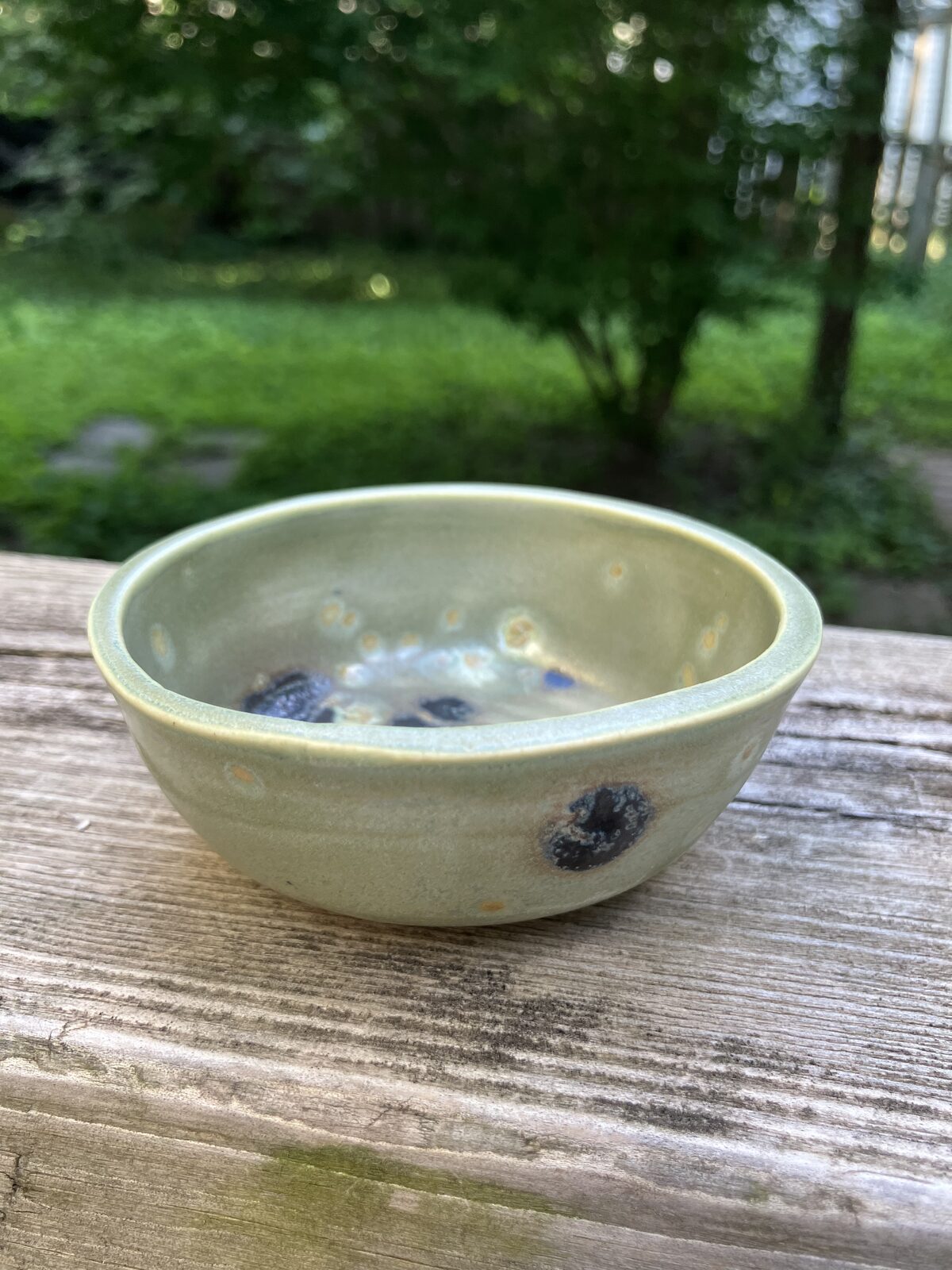 Small seafoam speckled ceramic bowl