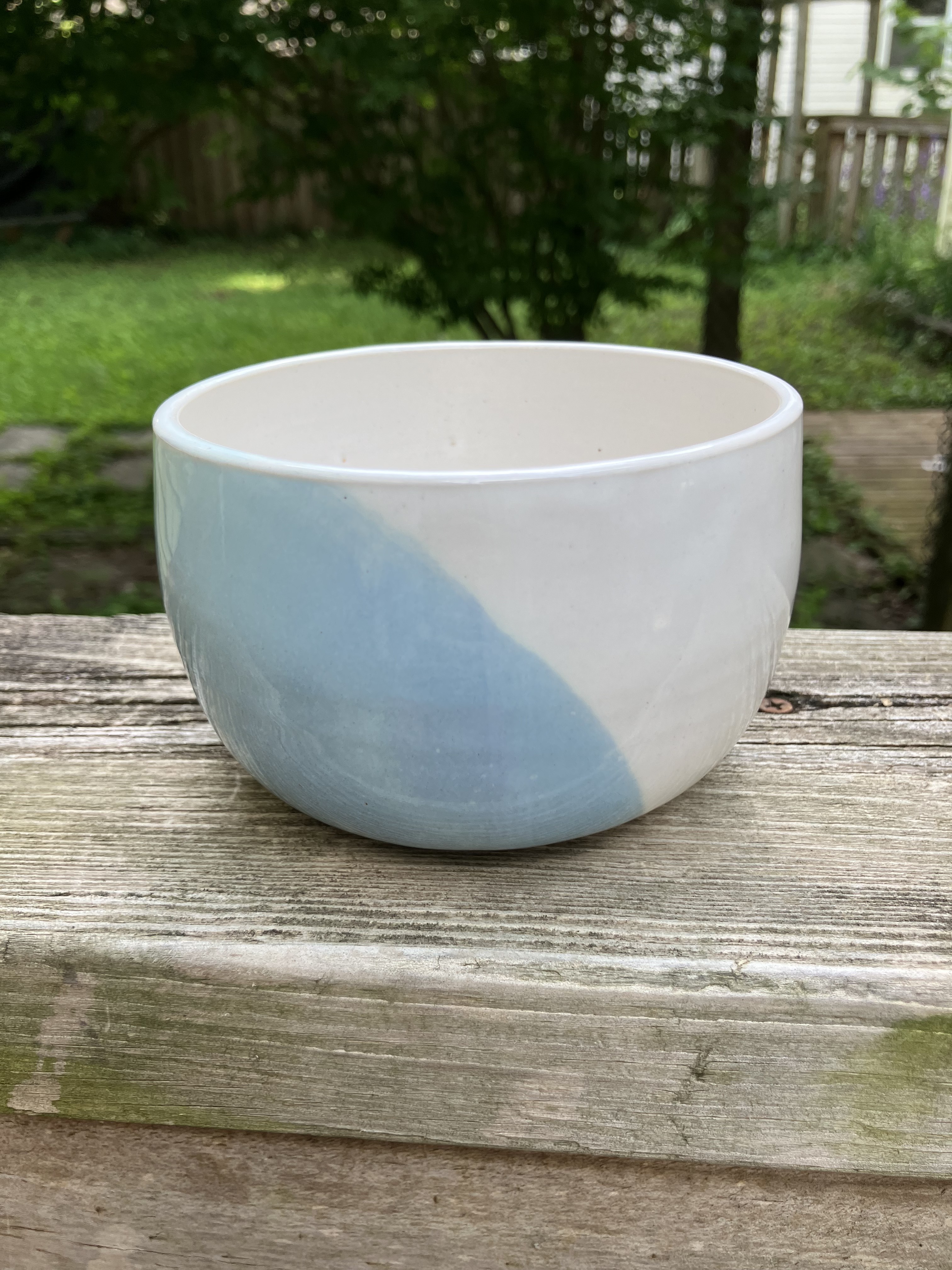 White and blue ceramic bowl